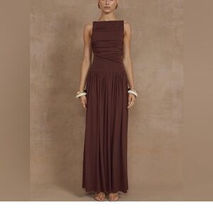 Viral Runaway the Label - Brown High Neck Formal Dress
